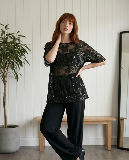 Alya Floral Sequin Top